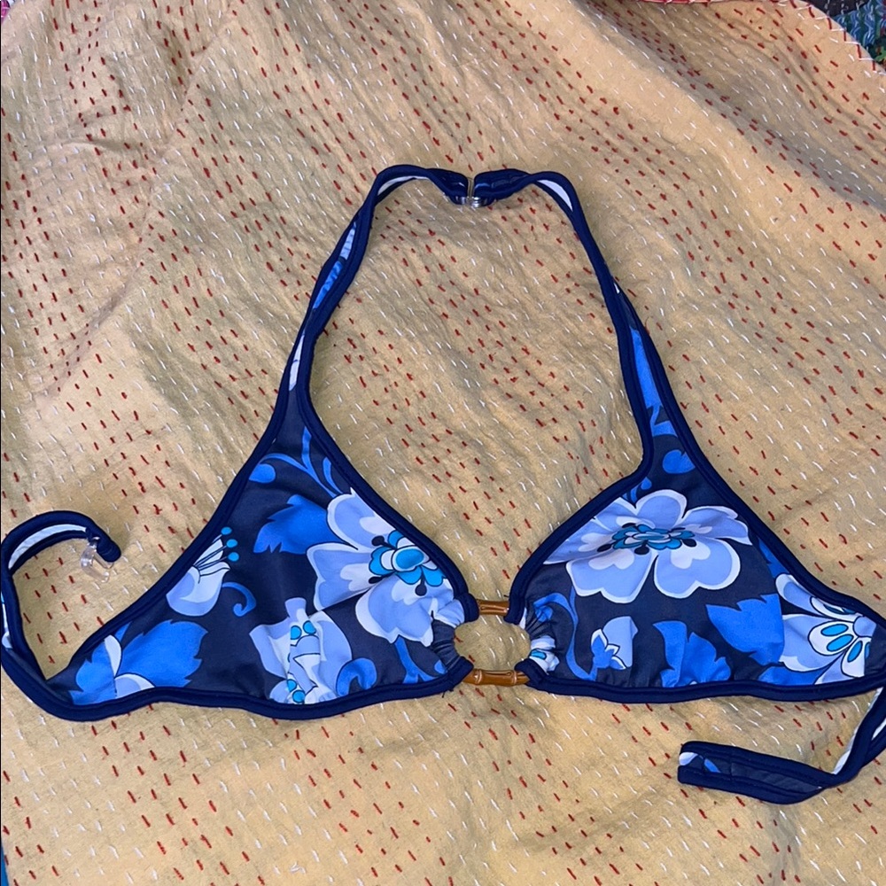 Roxy Blue Floral Halter Bikini Top
